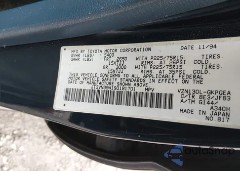 1995 Toyota 4Runner Vn39 Sr5 from USA, damaged, VIN JT3VN39W1S0181701